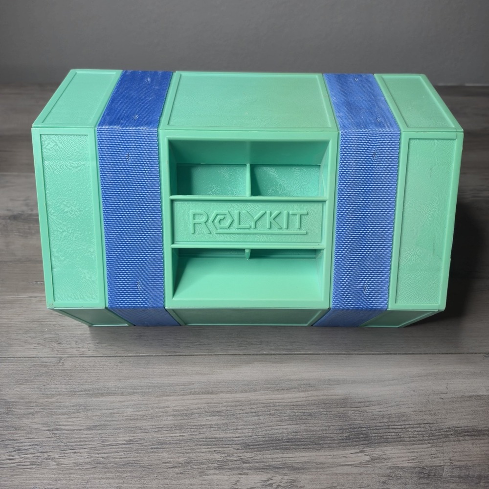 RolyKit Green Blue Tool Box Craft Fishing Sewing Organizer Tackle Unused Vtg